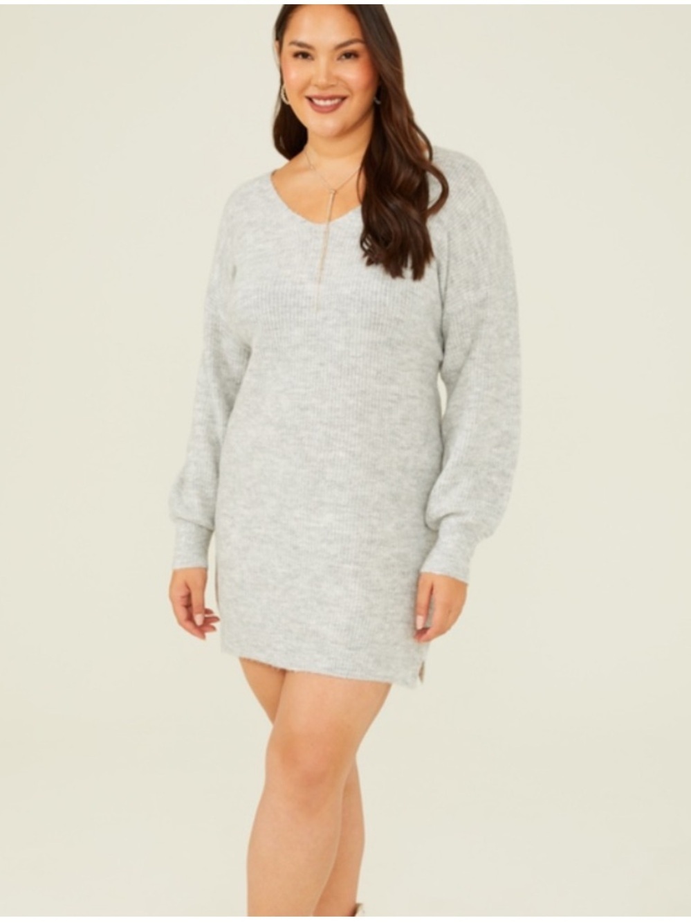 New ARULA SWEATER DRESS Heather Gray Coastal Feminine V-neck Long Sleeve altar’d